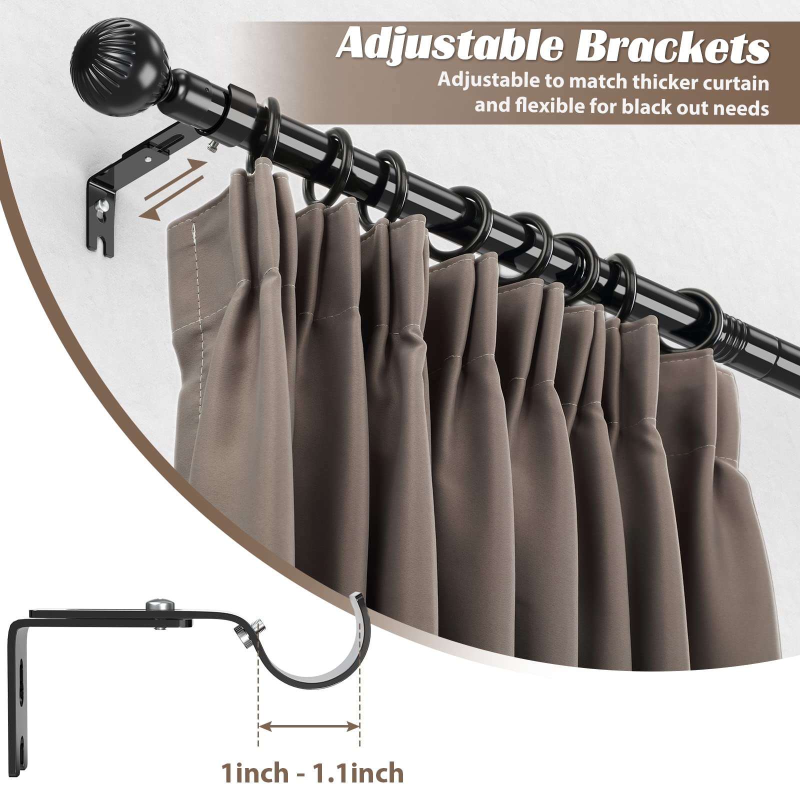 Snapklik.com : YeYeBest Heavy Duty Adjustable Curtain Rod Brackets