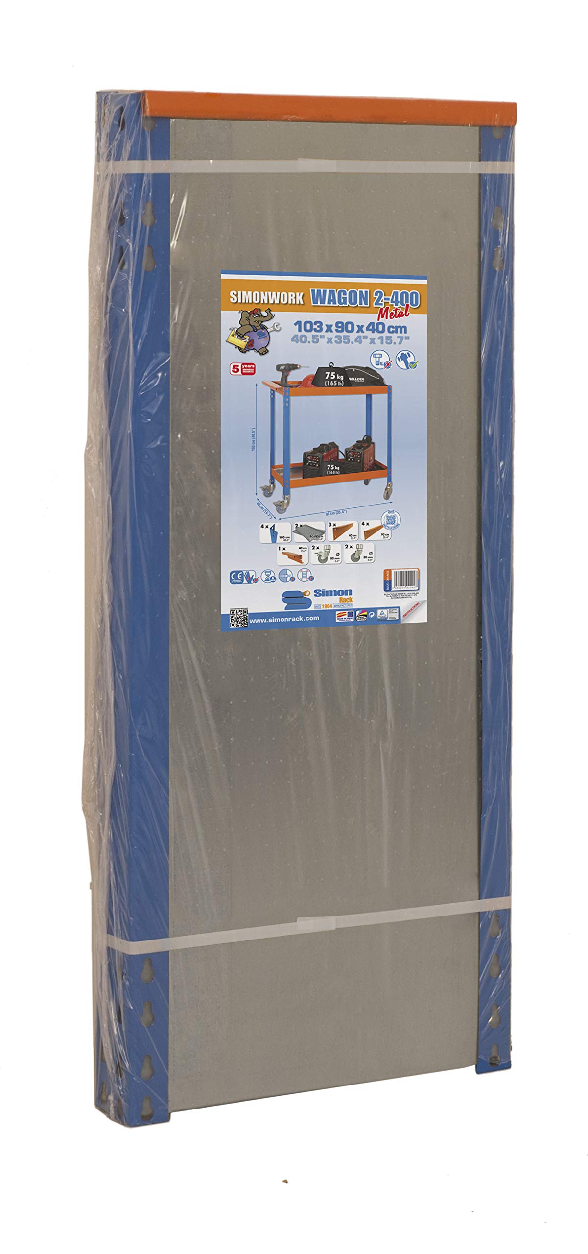 Simon Rack Carro Herramentas Taller, Banco Trabajo, Capacidad Carga 75 kg, 1030x900x400 mm, Azul/Naranja/Galva - Wagon