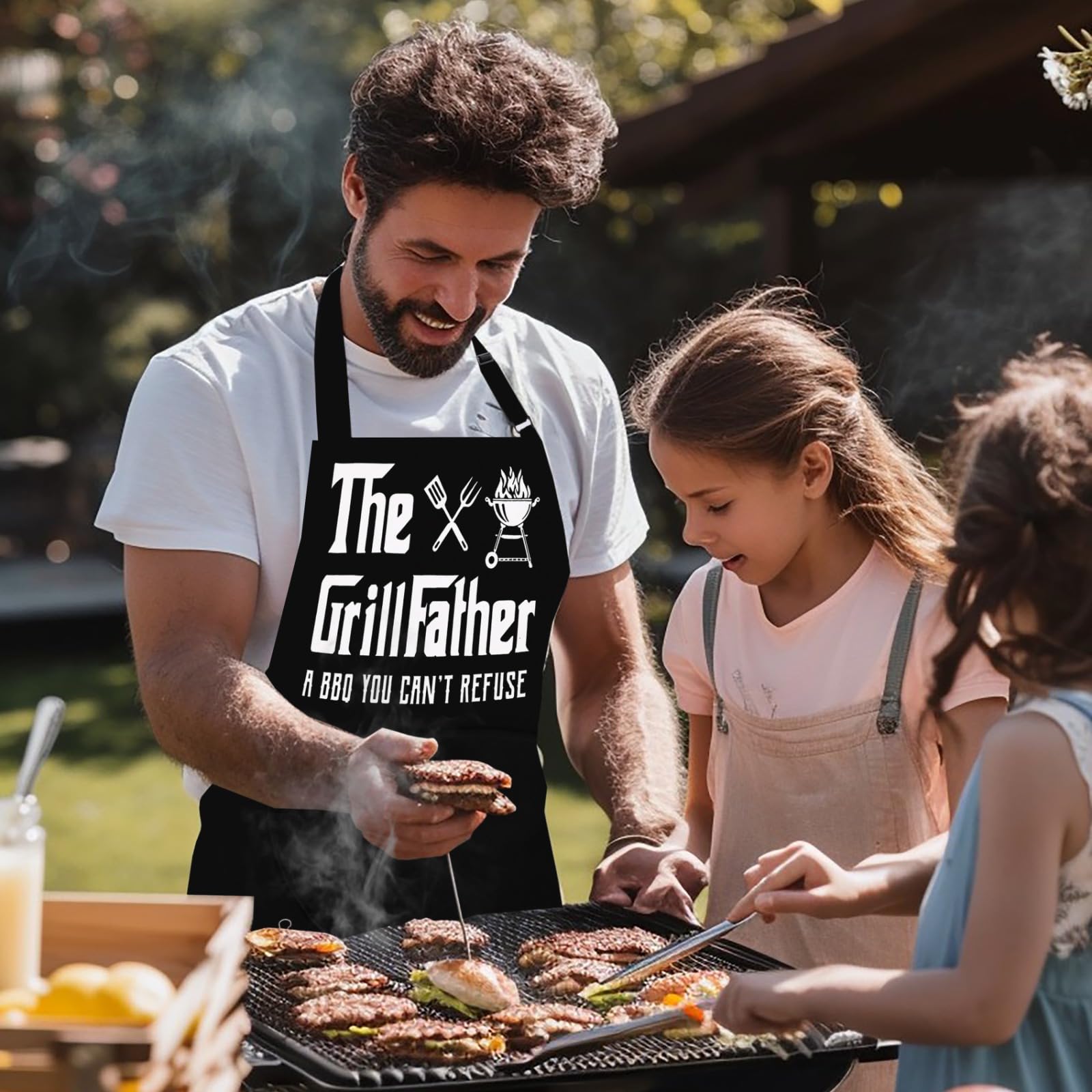 LINEN CLOSET® Adjustable Bbq Aprons for Men Funny Rude Chef Aprons Christmas Grilling Gifts for Dad Son Father Husband with 2 Pockets- Grill Father Apron - Image 3