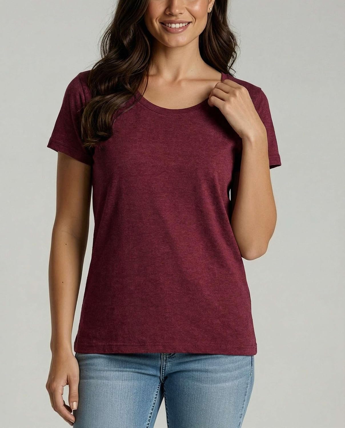 Real Essentials 4 Pack: Women's Cotton Short Sleeve T-Shirt - Casual Scoop Crew Neck Tops Tee (Available in Plus Size)