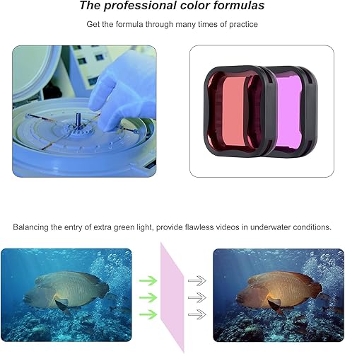 Miniatura 4 de Filtro de buceo ND para GoPro Hero 7 6 5 con ND8 ND16 ND32 CPL Color Magenta Rojo Filtro ideal para esnórquel subacuático Fotografía Día estándar