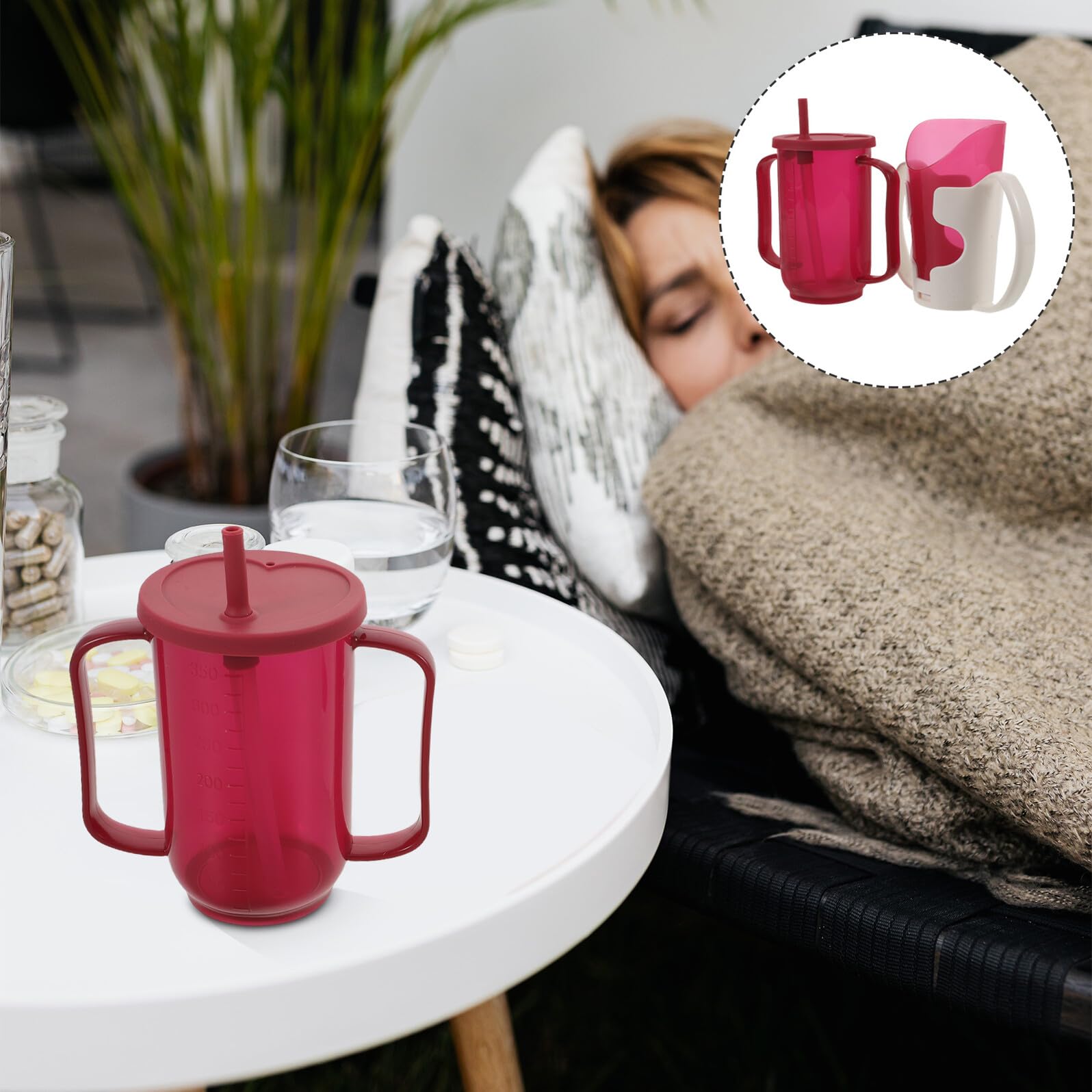 Beaupretty Tazza Assistenza Liquida 2 Pezzi 250ml Plastica per Anziani | Beccuccio Inclinato, Impugnatura Ergonomica, Uso Ospedaliero e Domestico, per Pazienti Disabilità
