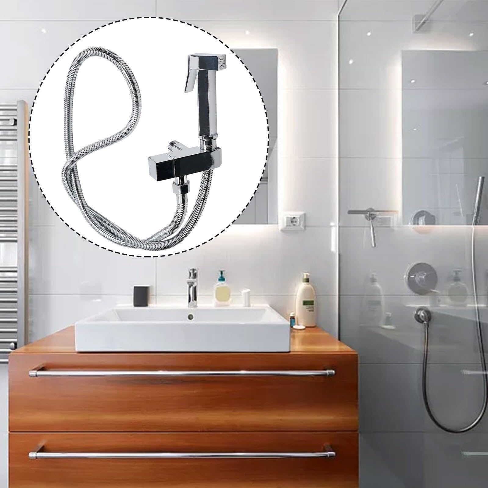 Rubinetto Lavabo Bidet a Parete in Ottone con Doccetta Igienica WC Cromato(Finitura Cromata)