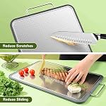 Double-Sided Stainless Steel Cutting Board for Kitchen, 16''×11'' Scratch-Resistant Cutting Board for Meat, Vegetables & Fruits, Rust-Resistant Chopping Board with Juice Groove on Both Sides