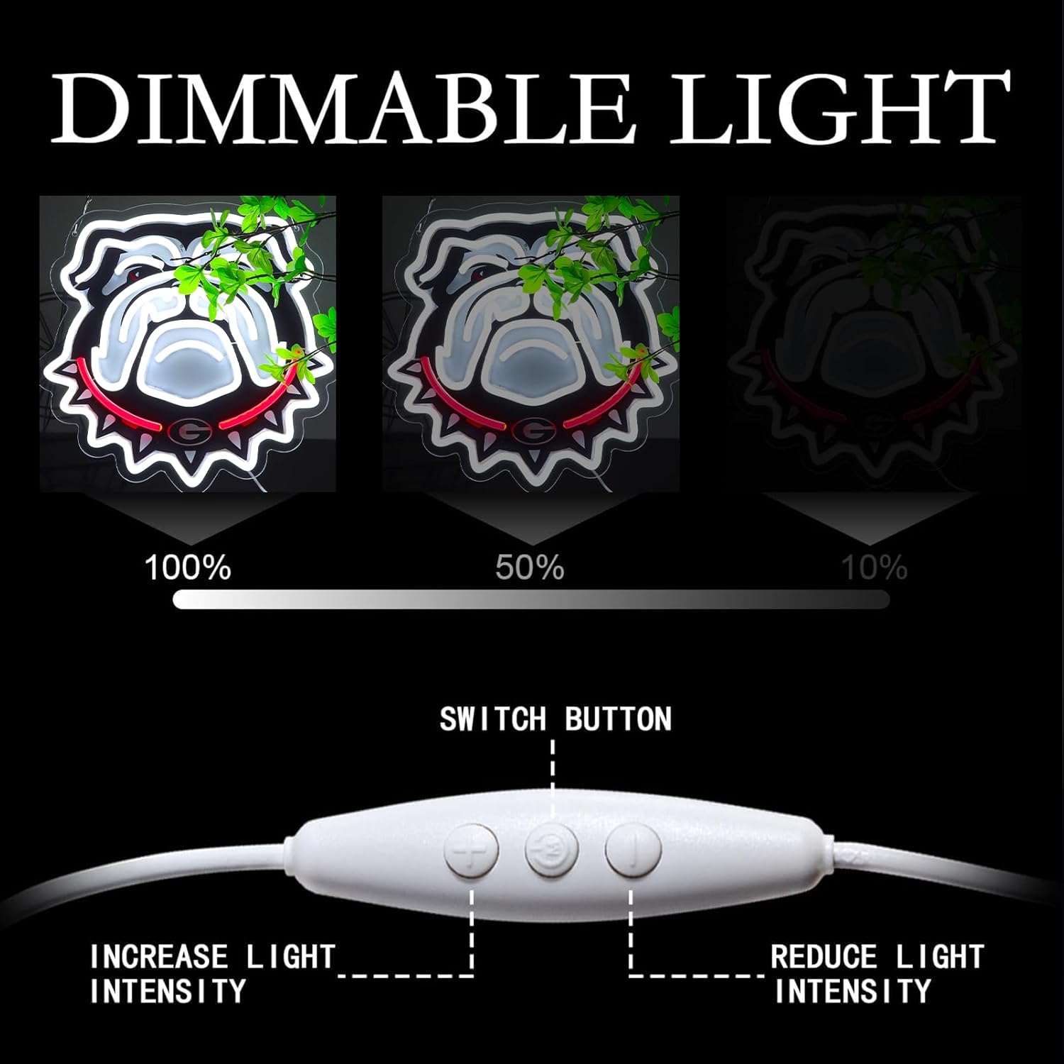 Georgia Neon Signs，University Football Team bulldogs Neon Light LED Sign for Football Fans Gifts，Neon Wall Art Sign Dimmable for Man Cave、Dormitory