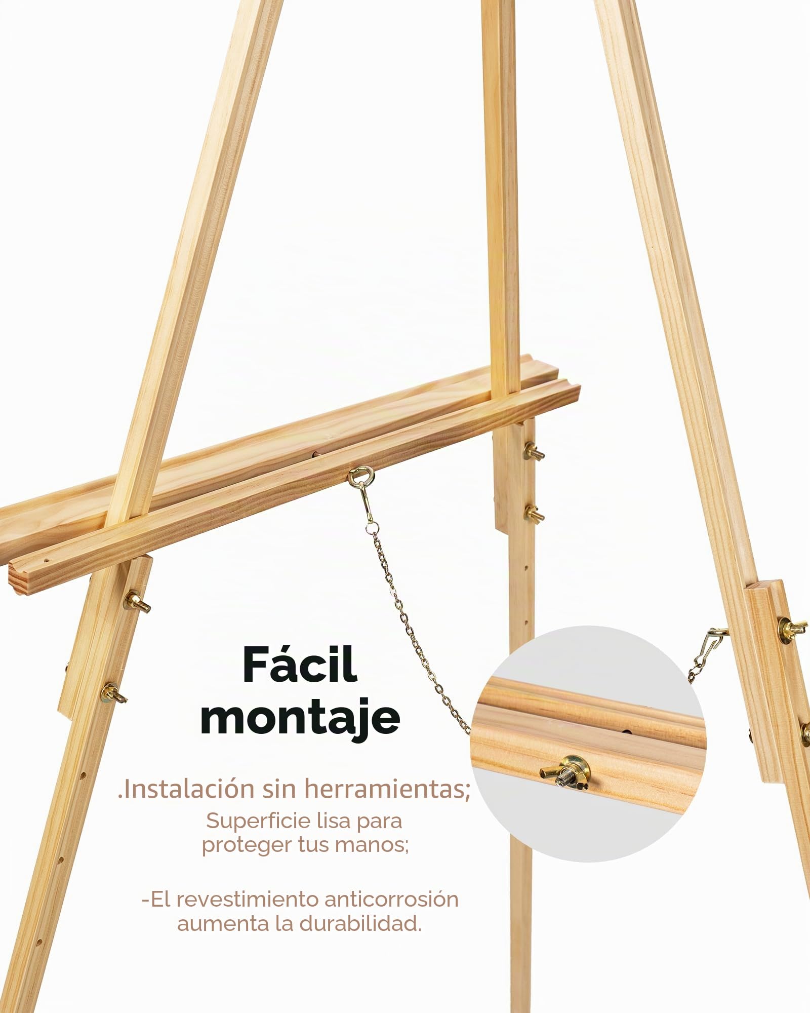 DJAR Caballete de madera de 63 pulgadas para cartel, altura ajustable de doble uso, caballete de exhibición de suelo de madera para boda, tablero de bienvenida, póster, imagen, foto, natural