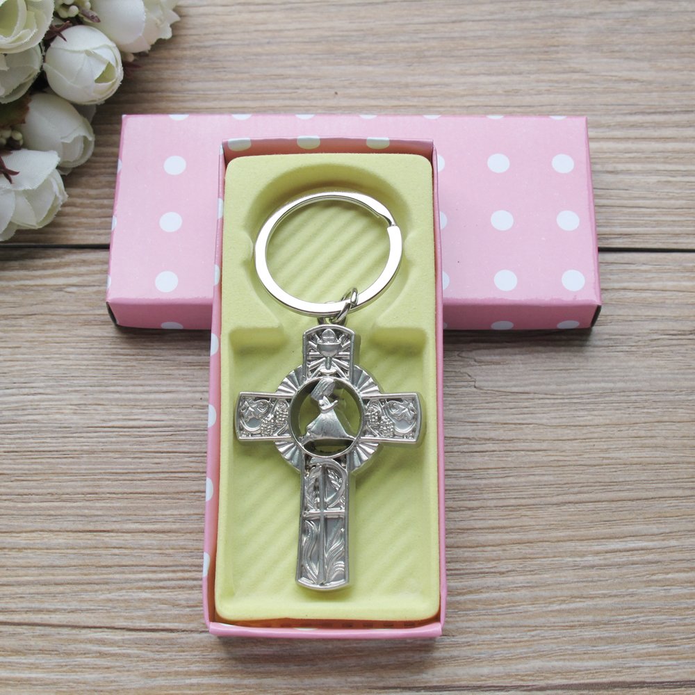 12 PCS First Holy Communion Cross Metal Keychain Party favor Girl Recuerdos de Primera Comunion Niña