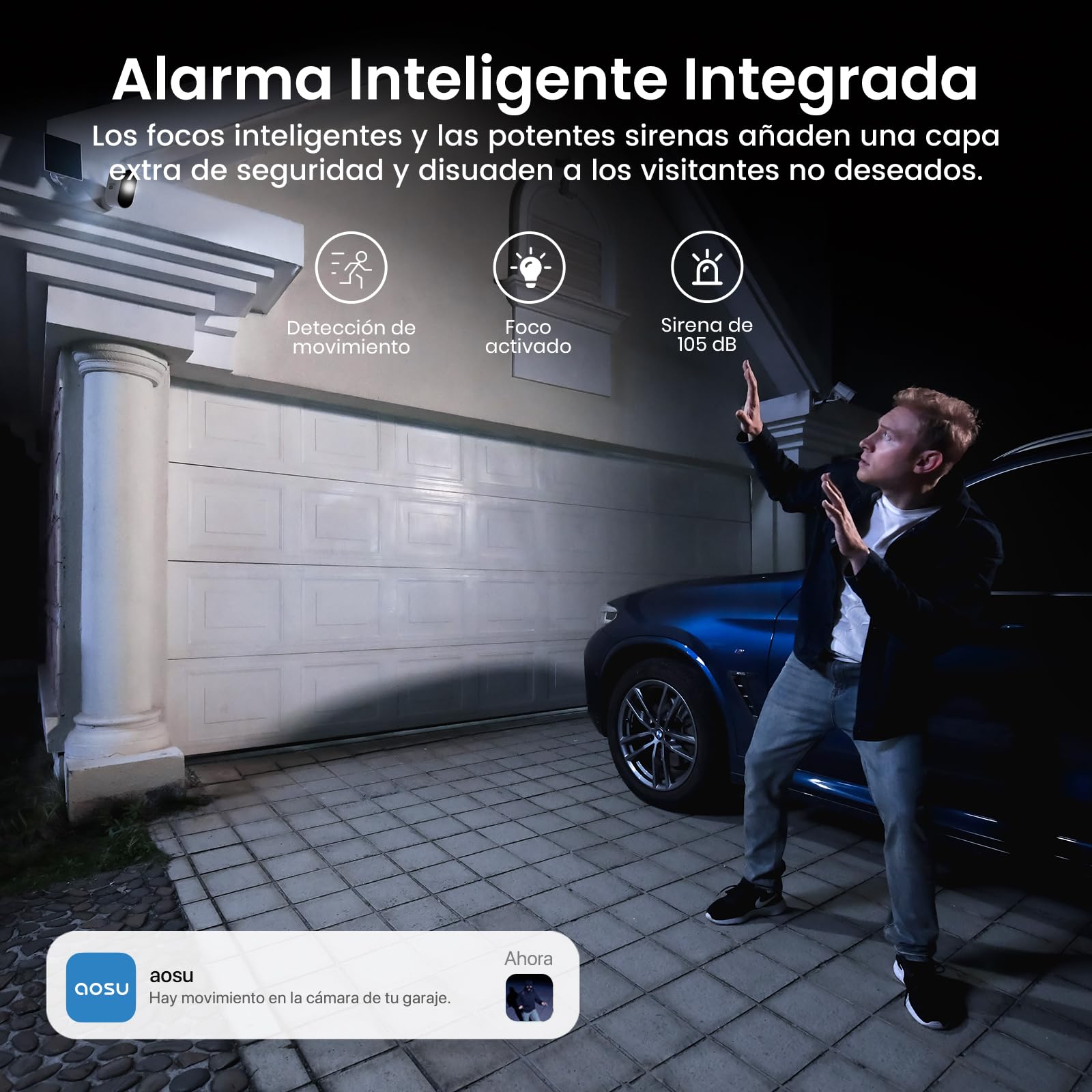 aosu C7P 2K UHD Kit Videovigilancia Exterior Solar con Batería, 4 Cámaras y Aosubase 32GB Local, No Requiere Suscripción, Detección PIR, Visión Nocturna en Color, Audio Bidireccional, Ángulo de 166°