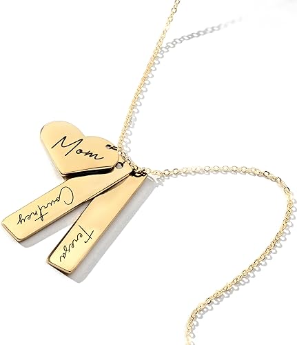 MignonandMignon Custom Name Necklace Personalized Engraved Gold Bar Necklace, Kids’ Names, Heart Charm, Gift for Mom, Unique Birthday Jewelry for