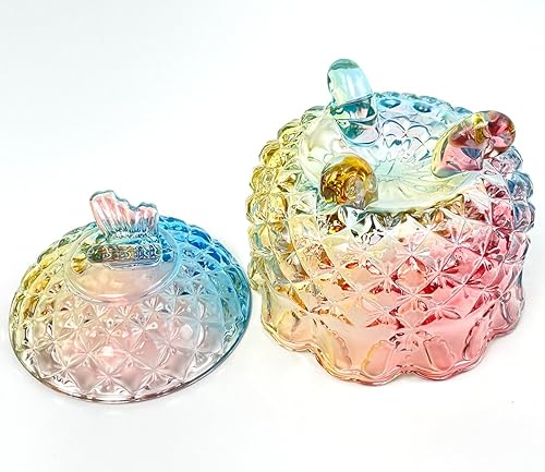Vista 5 de Colorful Crystal Glass Candy Snack Barrel Storage Jar Embossed Luxury Cookie Buffet Canister With Lids Jewelry Box Jar Biscuit Containers