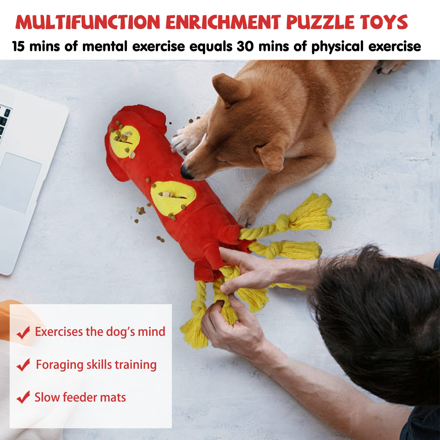 lilfrd Butelka na wodę, puzzle dla psów, piszczące wzbogacenie, smakołyk, lina dozująca, pluszowe zabawki, bez farszu, trwałe, miękkie, chrupiące zabawki dla małych, średnich i dużych psów