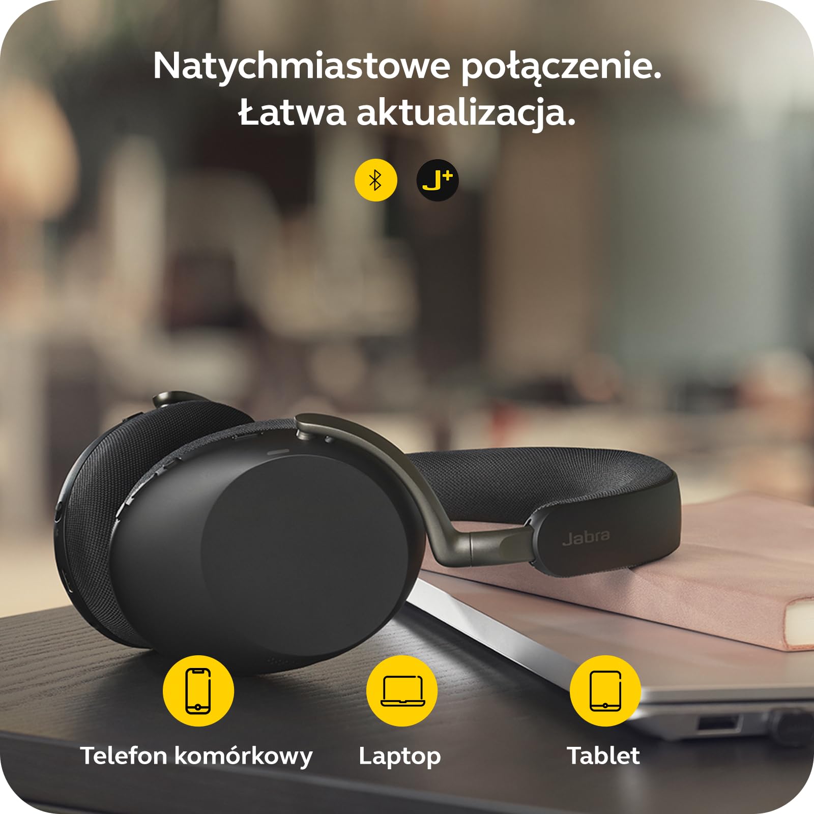 Jabra Evolve3 85 Bezprzewodowy Zestaw Słuchawkowy Bluetooth Nauszny, Czarny | Z Mikrofonem do Pracy, USB-C, AI Połączenia, Adaptacyjna Aktywna Redukcja Szumów, 25h Bateria, do Aplikacji Meetingowych