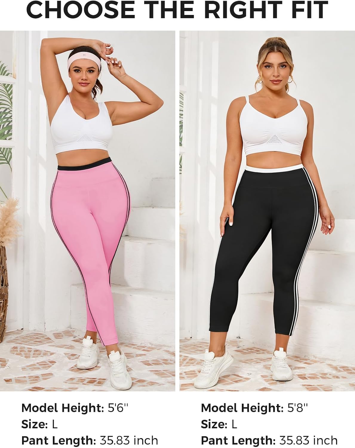 Aoysky Womens Plus Size Yoga Leggings XL-5XL High Waisted Inseam Full Length Workout Active Pants with Contrast Trim - Image 6