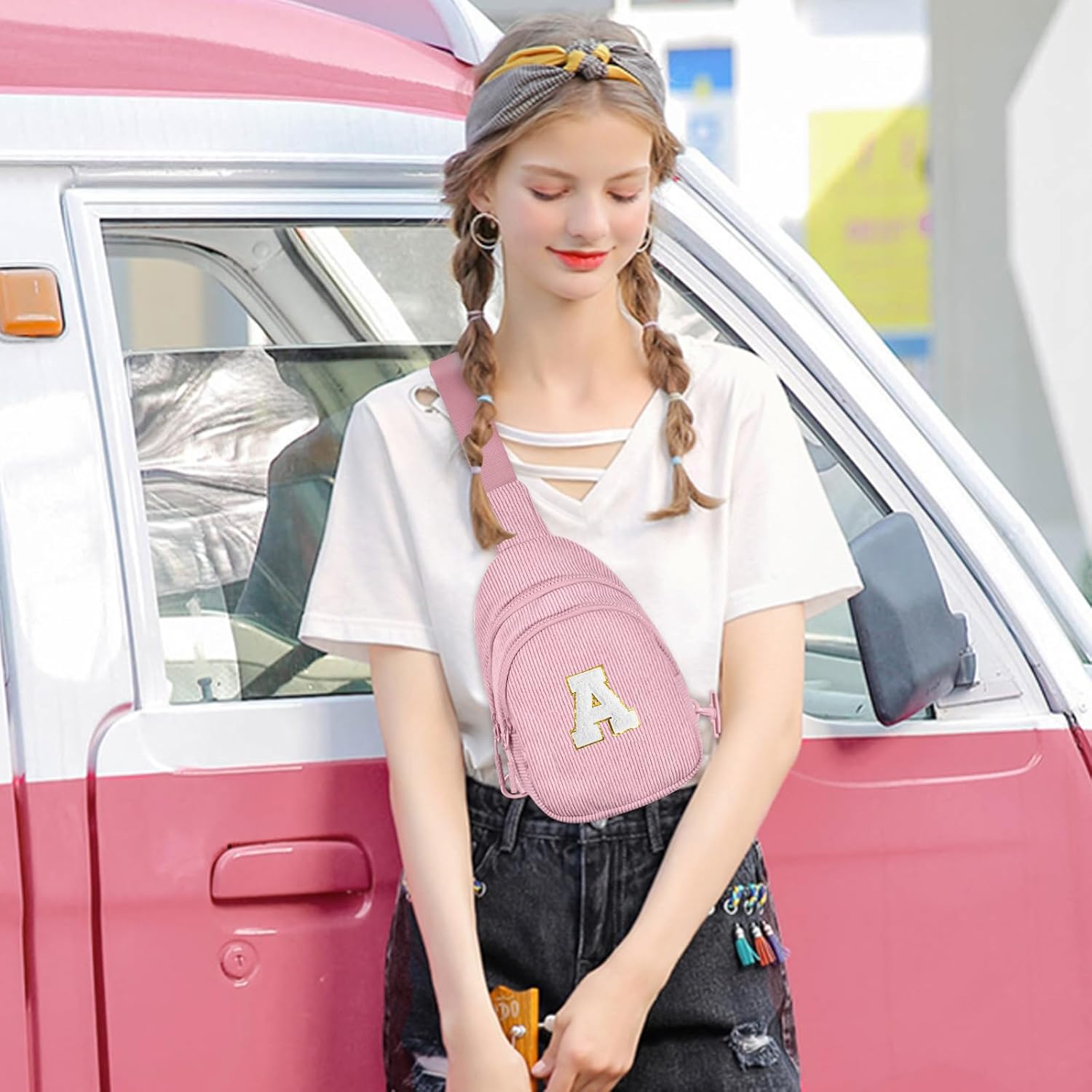 Small Corduroy Sling Bag Initial Crossbody Bag Fanny Pack for Girls Personalized Birthday Gifts for Teen Girls Gifts - Image 2