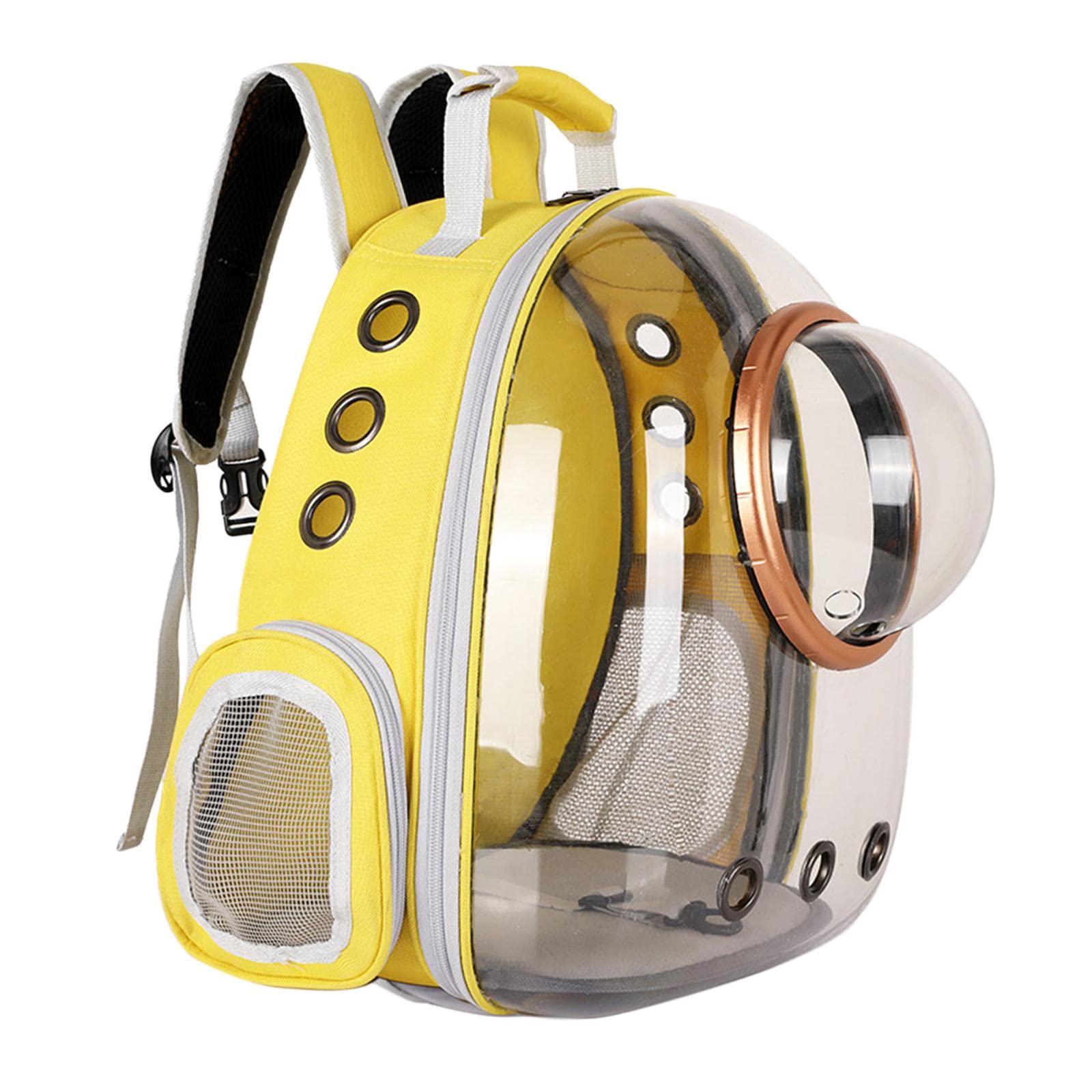 Sac à dos de transport pour animaux respirant avec hublot bulle pour chat et petit chien jaune