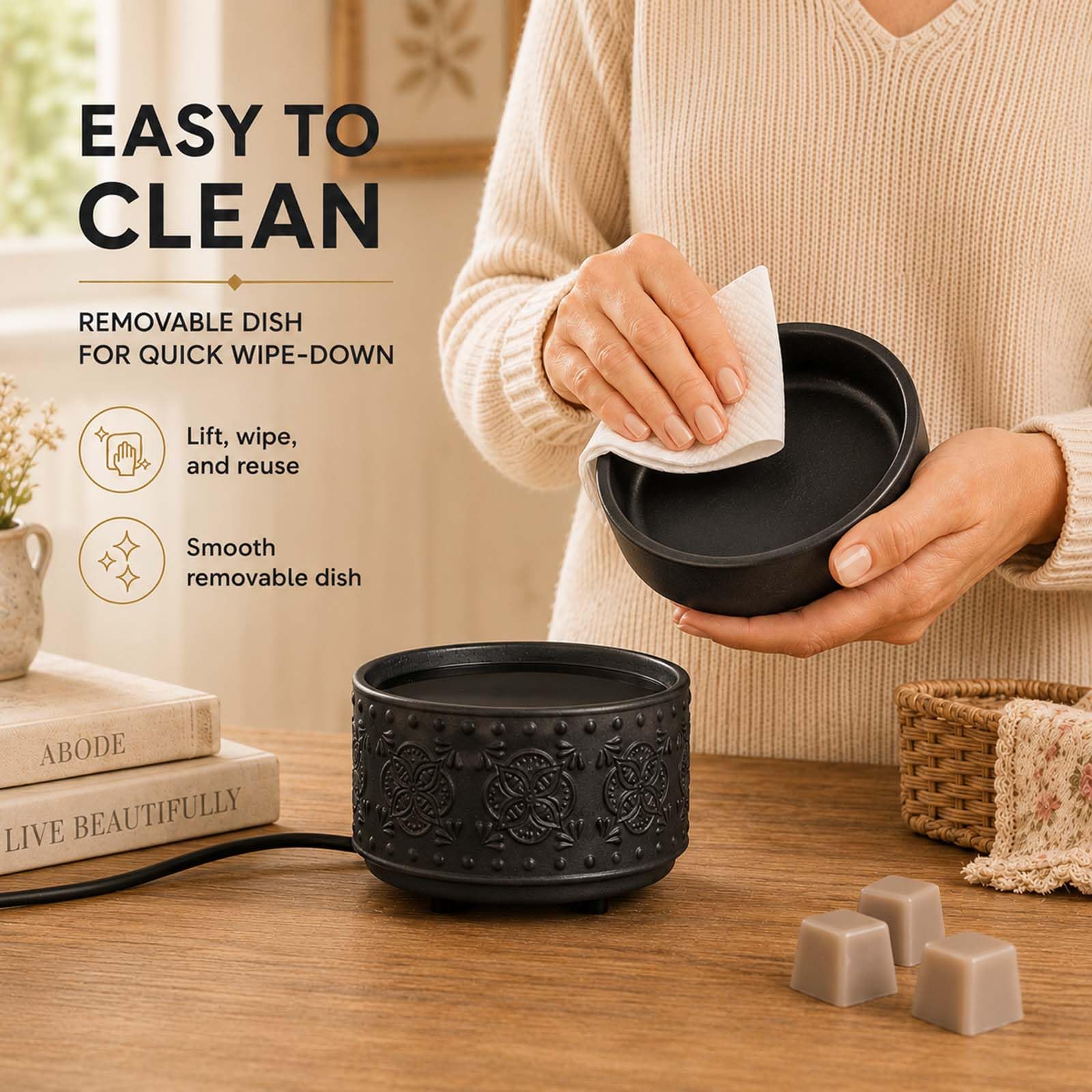 mocosa Ceramiczny podgrzewacz do wosku, podgrzewacz do wosku zapachowego, elektryczny podgrzewacz do świec, domowy podgrzewacz wosku zapachowego, jako prezent dla mamy, babci, kobiet, czarny