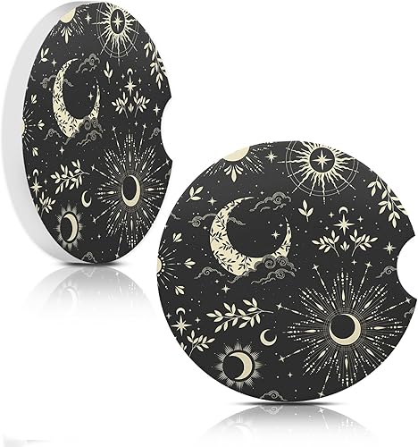 Miniatura 1 de Sun Moon Star - Posavasos absorbentes para automóvil, portavasos con base de corcho con muesca para el dedo para un fácil movimiento del portavasos