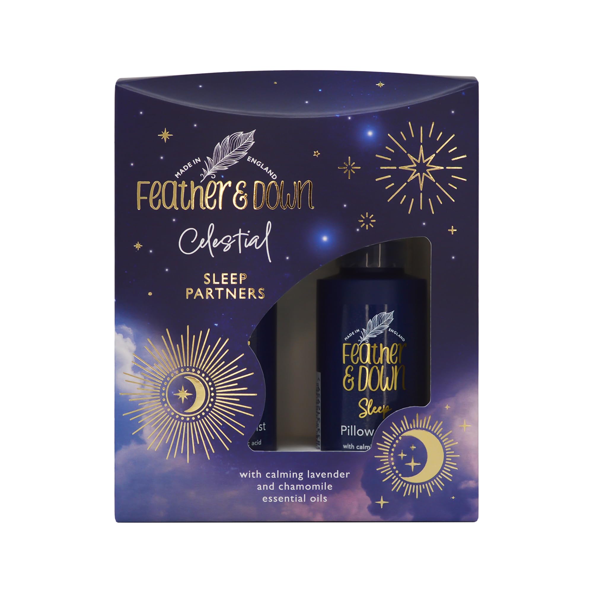Feather & Down Sleep Partners Gift Set: 50ml Pillow Spray & 50ml Calming Sleep Mist - Lavender & Chamomile Essential Oils for Relaxation and Deep Sleep