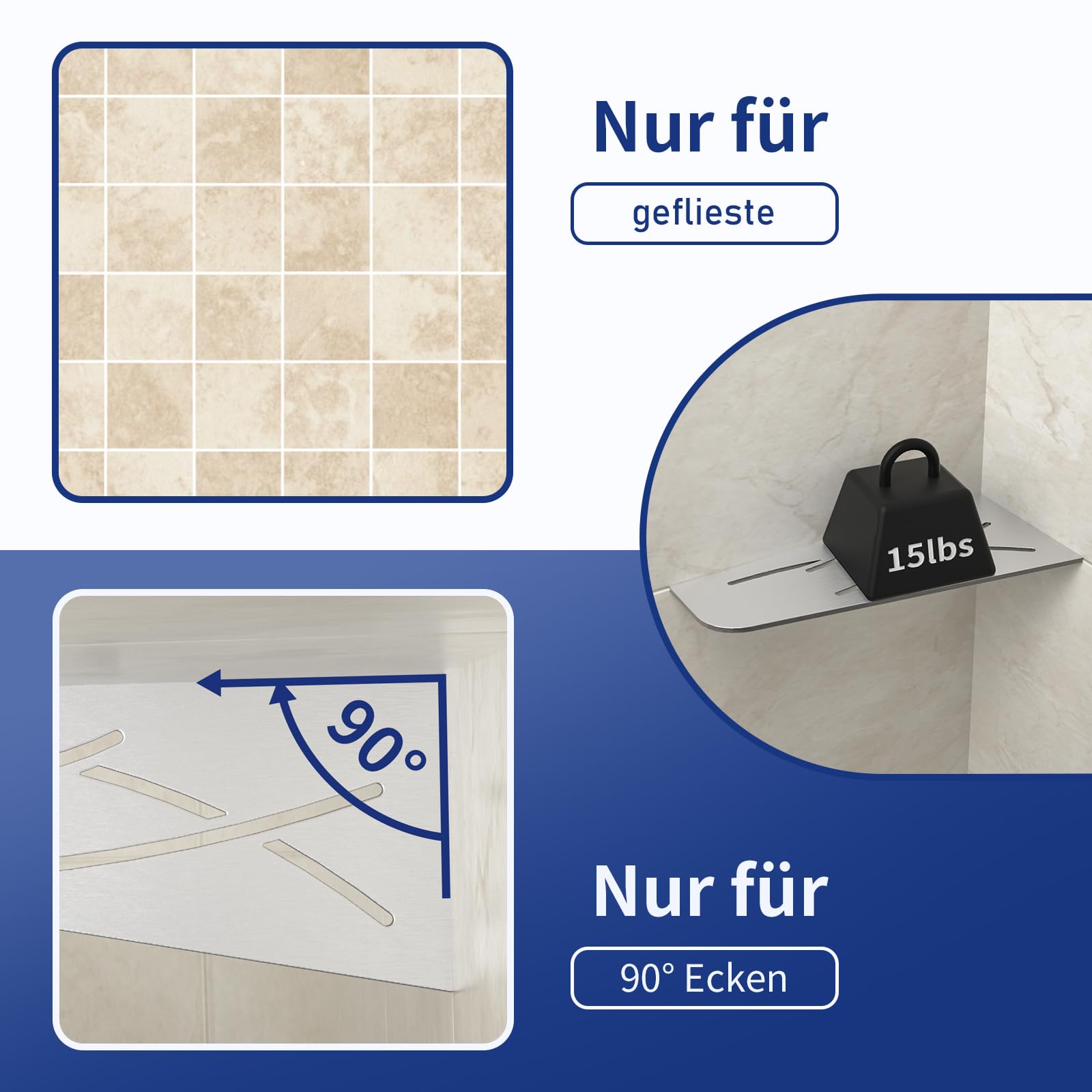 Eck Duschregal SUS304 Edelstahl, Duschablage für geflieste Wände | 3 mm Stärke Eckregal Dusche, Badezimmer-Organizer Eckregal, 305 mm Shampoohalterung für die Dusche, 2 Stücke,Gebürstet