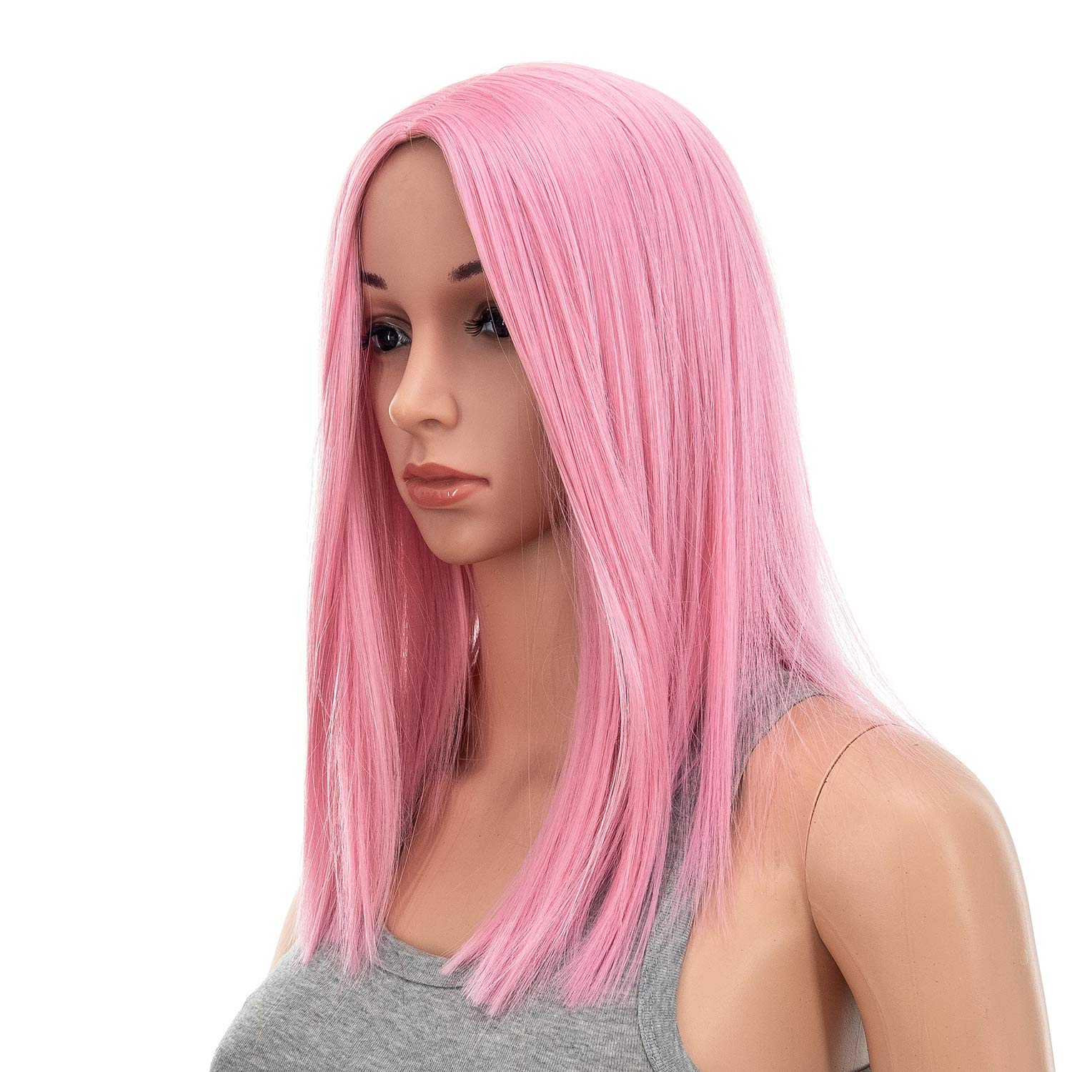 SWACC 14-Inch Straight Middle Part Synthetic Wig with Wig Cap