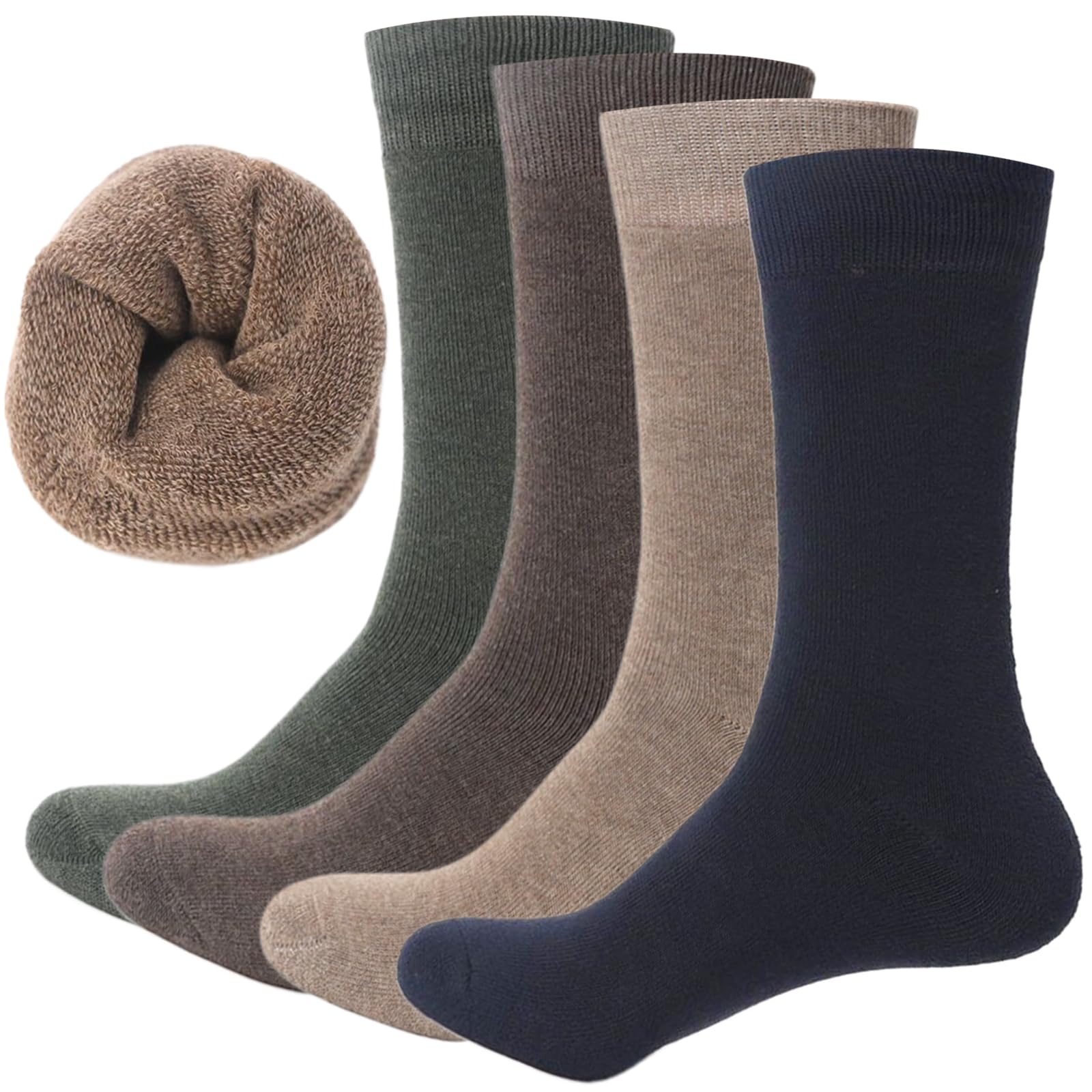 Cushioned Calf Socks, Medium Stretch Polycotton Winter Warm Crew Socks (4 Pairs)