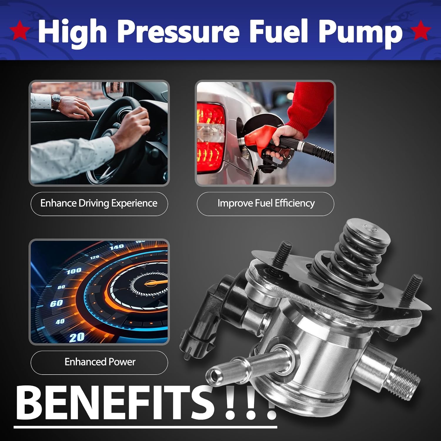High Pressure Fuel Pump EP1028, 2.4L Compatible with 2010-2017 Chevrolet Equinox Malibu Impala, GMC Terrain, Buick LaCrosse Verano Regal