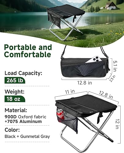 Miniatura 2 de Rocalt Taburete portátil para camping, taburete plegable ultraligero, sillas de bolsillo de aluminio de grado aeronáutico para adultos, taburete de
