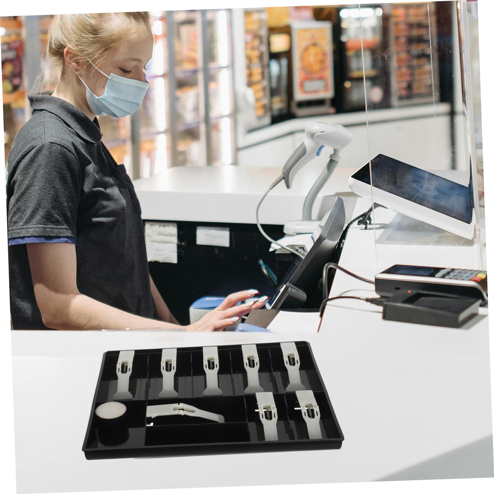 OSALADI Vassoio Portamonete a 9 Scomparti con Clip Organizer per Contanti e Monete per Negozi e Ufficio