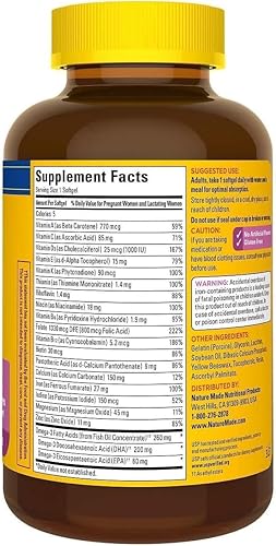 Miniatura 2 de Nature Made Prenatal con ácido fólico + DHA, 200 mg de vitamina prenatal y suplemento mineral para apoyo nutricional diario, 150 cápsulas blandas,