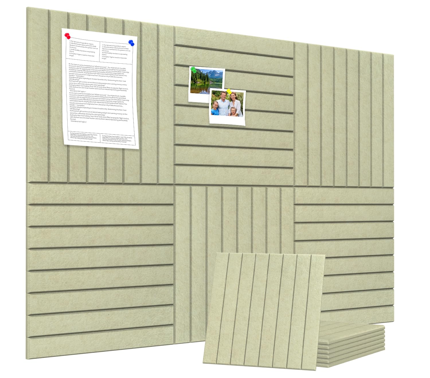 Large Felt Cork Board Alternative 90 x 60 cm Notice Pin Board Bulletin Board for Home Office Kitchen Photos Memos - 6 Pack Removable Felt Wall Tiles with 20 Push Pins - Sage