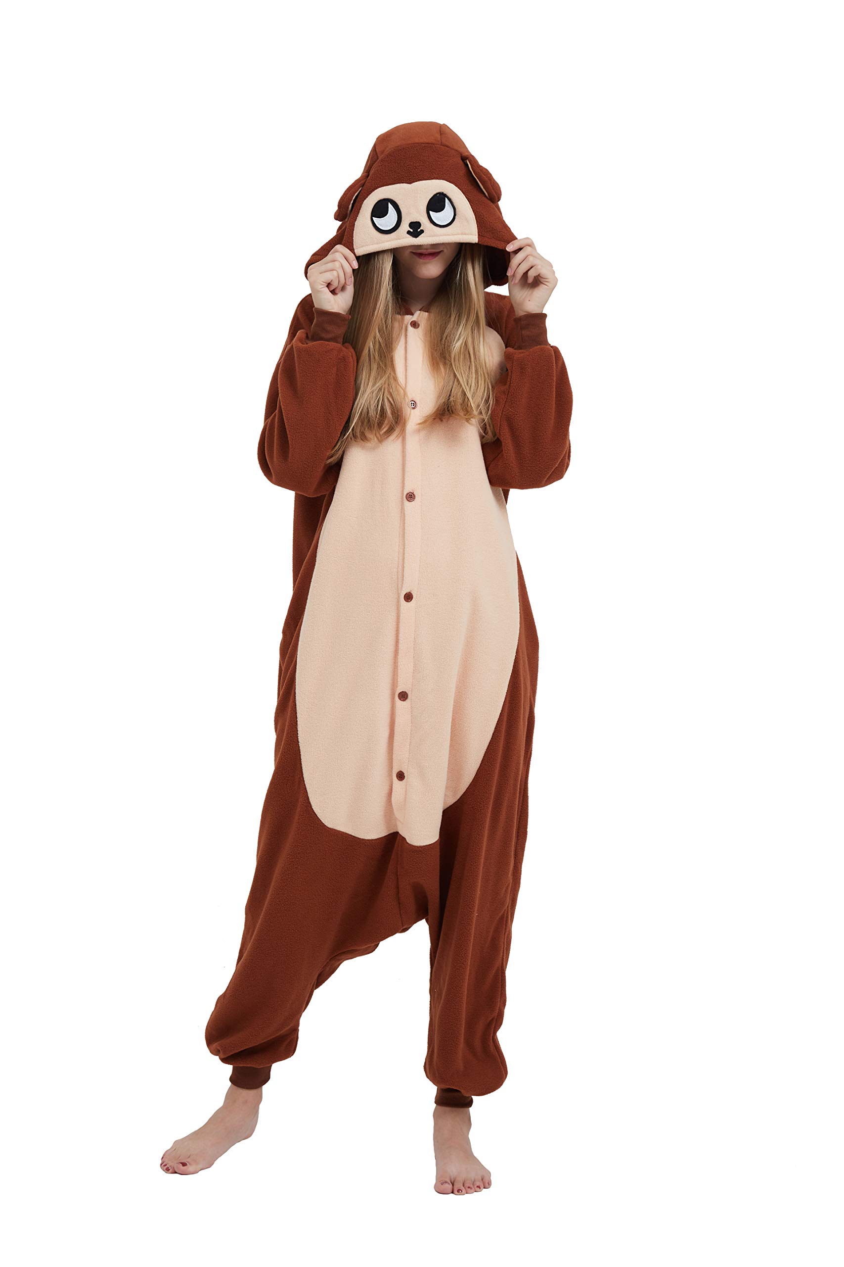 SimZoo Adult Animal Onesie Pajamas, Men and Women's Monkey Costume Sleepwear, One-Piece Unisex Homewear M