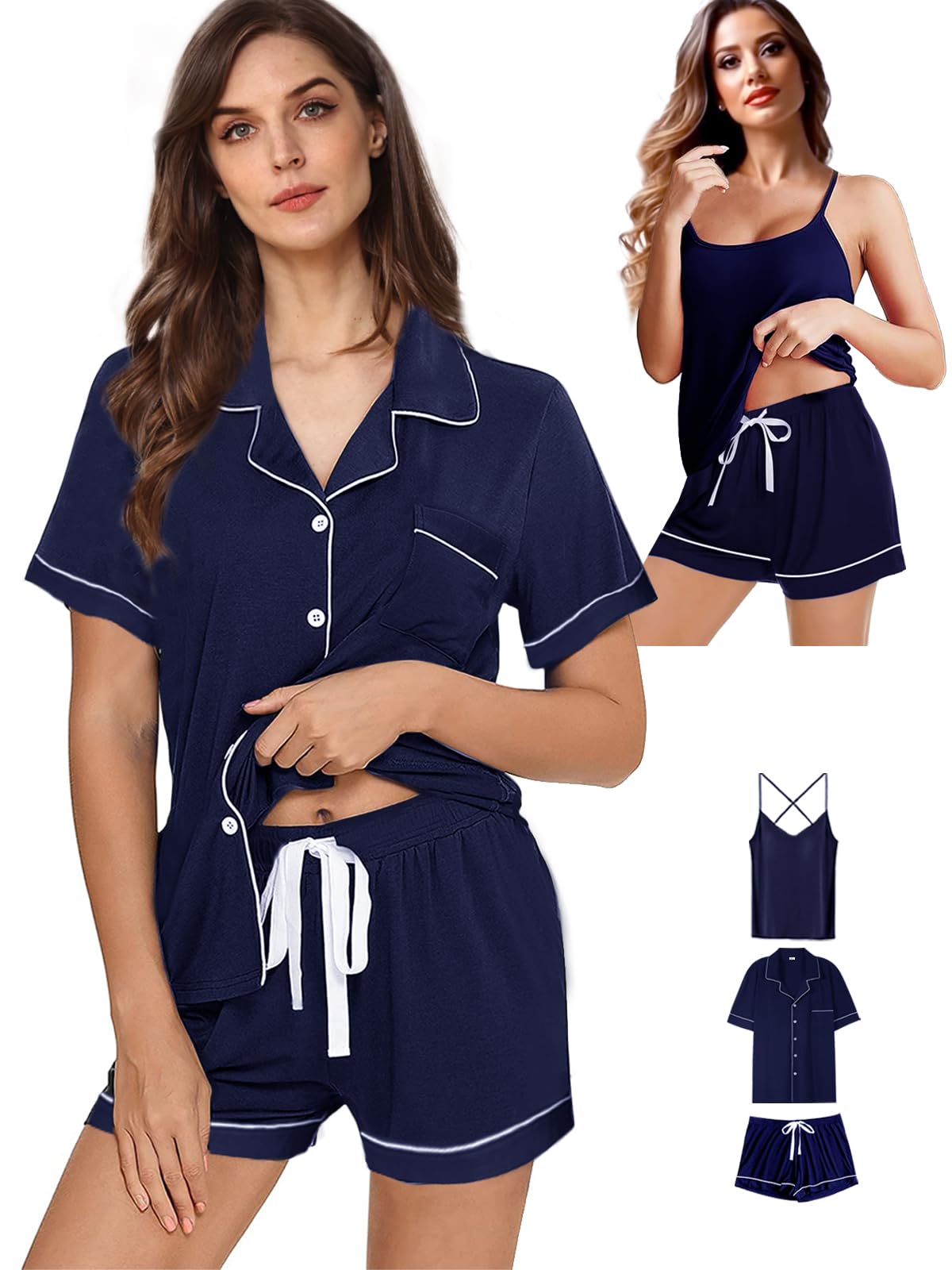 3Pcs Womens Pajamas Set XS-4XL Soft Pajama Sets Cami Sexy Lingerie Sleepwear Pj Lounge Sets Pjs Set Loungewear