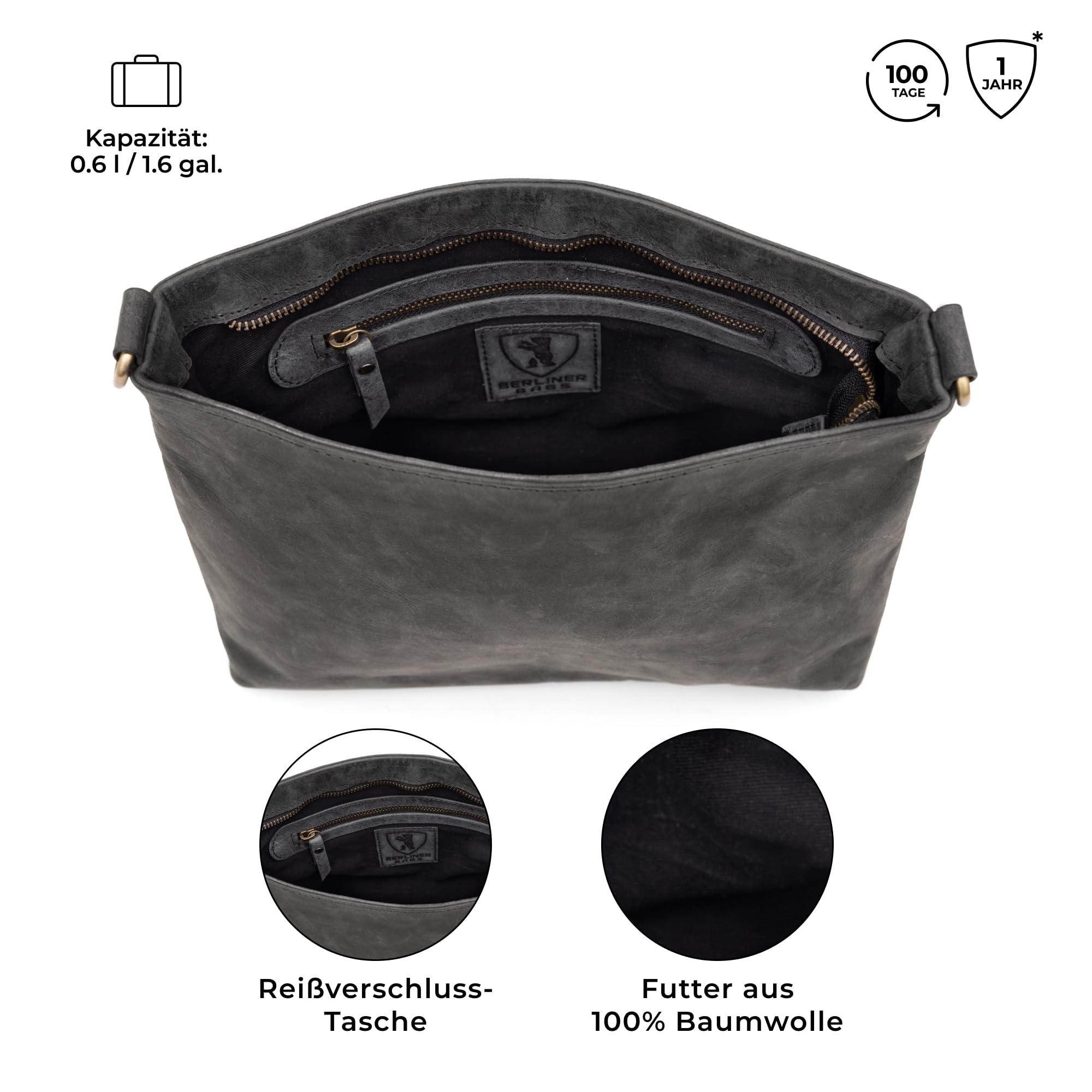 Berliner Bags Vintage Umhängetasche Marbella M, Große Schultertasche Crossbody Bag aus Leder, Handtasche für Damen