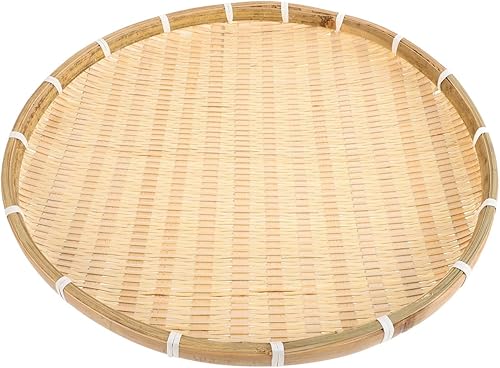 NOLITOY Cesta tejida de bambú redonda para pan, cesta de comida plana de mimbre, cesta de frutas de mimbre poco profunda, cesta para servir