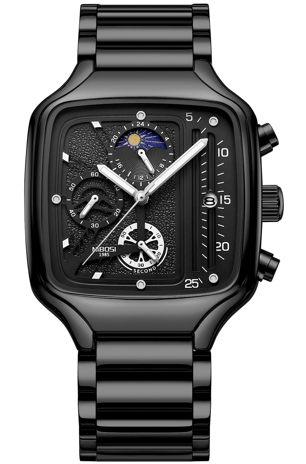 NIBOSI Uber Sqaure Dial Stainless Steel Chronograph Watch for Men Luminous Quartz Men Dress Watches