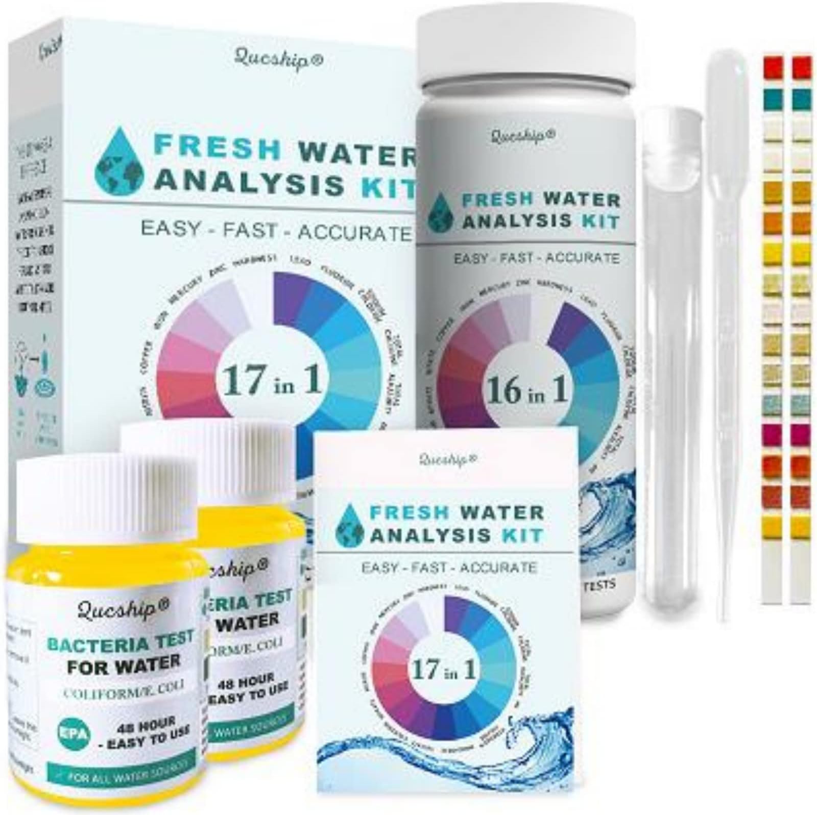 17 in 1 Water Test Kit with Tube and Dropper, Drinking Water Test Kit to Detect Hardness, Lead, E.Coli, Etc. Accurate Water Testing Kits for Drinking Water for Tap and Well Water Tests