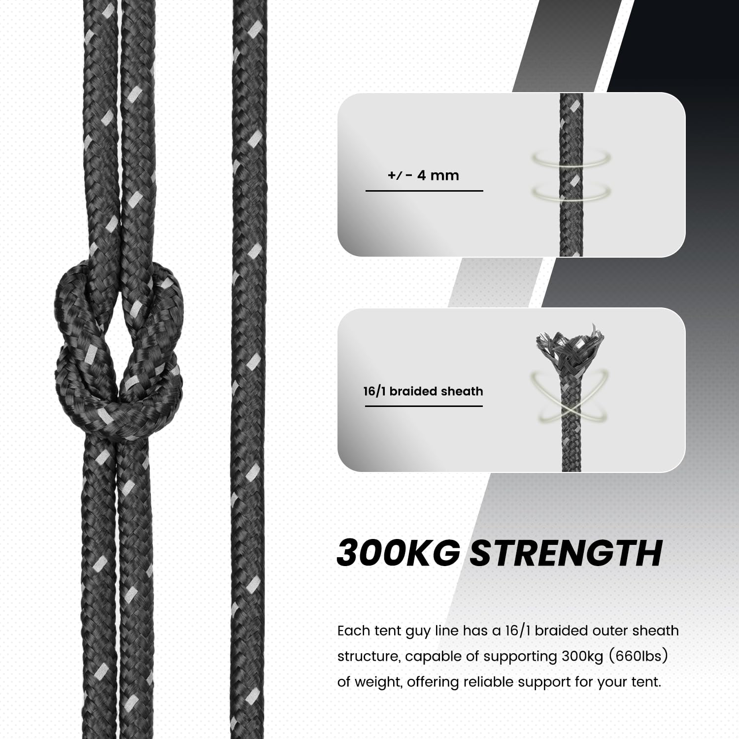 Corde à Guyot Réfléchissante 30 M X 6 Mm - Pour Tente, Auvent, Camping - Polyester