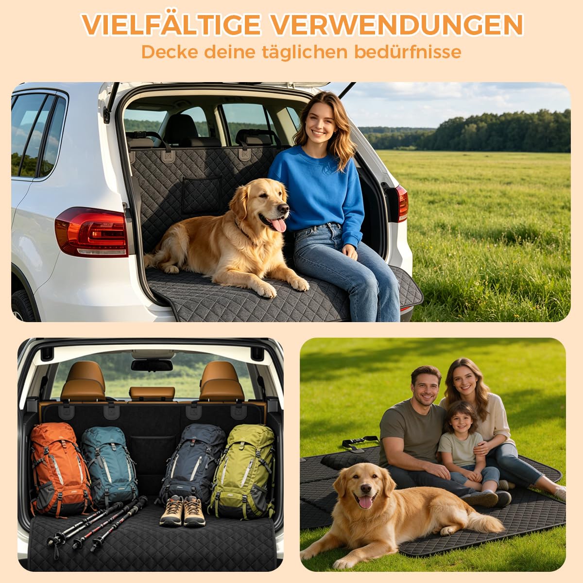 Kofferraumschutz Hund, Hundedecke Auto Kofferraum gesteppt mit Seiten- und Ladekantenschutz, Universelles Kofferraum schutzmatte für Hunde ist wasserdicht, Kratzfest und leicht zu reinigen