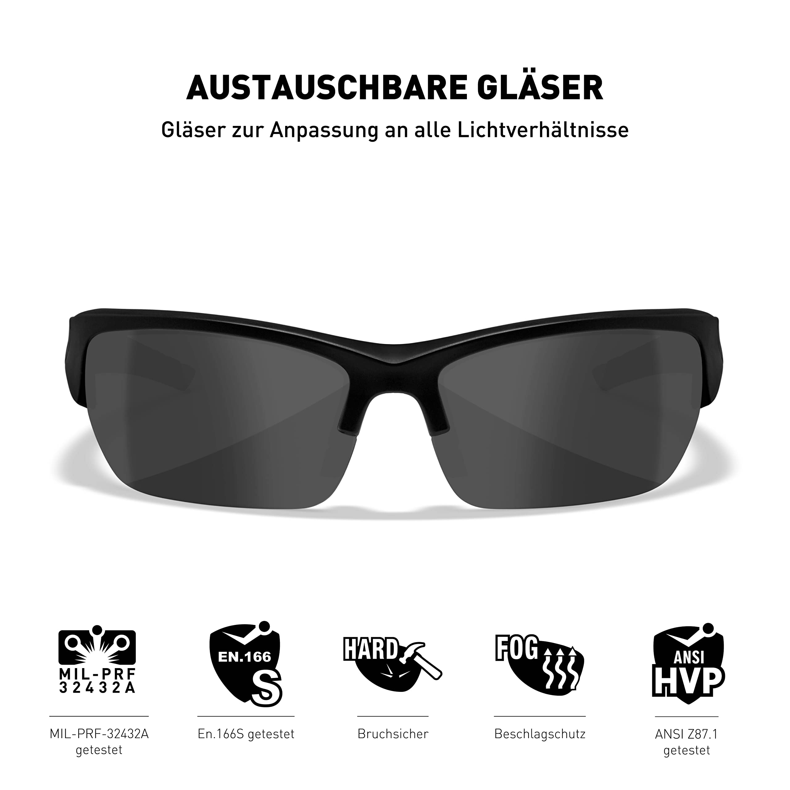 Wiley X │ WX Valor Sportsbrille Herren Schutzbrille Sonnenbrille │ Taktische Militärische Airsoft Brille │ Laufbrille Radfahren Fahrt Wandern Fischen Outdoor MTB Brille