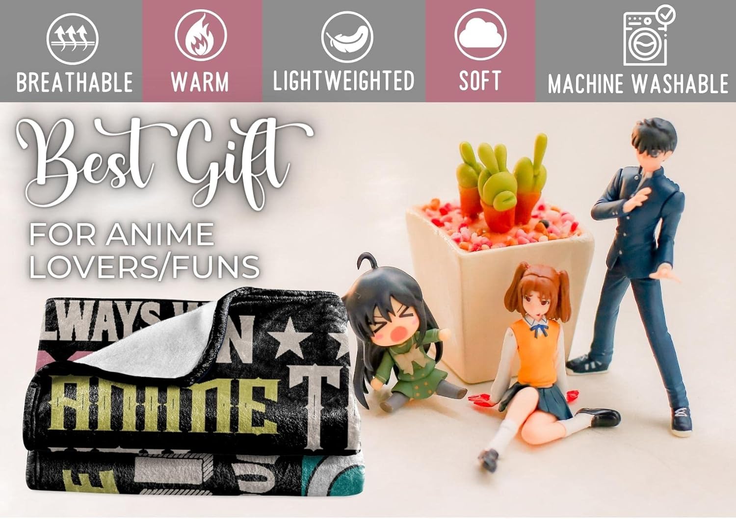 Anime Gifts Throw Blanket for Girls, Women, Boys - Birthday Kawaii Gifts for Anime Lovers - 50" x 65" - Image 2