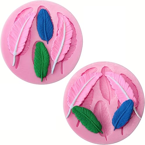 2 moldes de silicona rosa para plumas, moldes de silicona para hornear 3D para cupcakes, fondant, chocolate, pudín, jabón, cubitos de hielo,