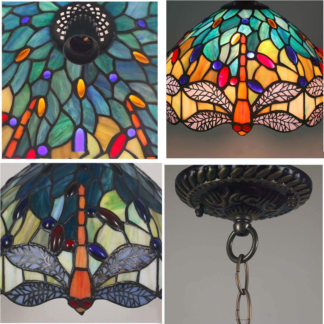 Lámpara Colgante de Estilo Vintage de 12", lámpara Colgante destacada con vívida libélula, lámpara de araña para Comedor, Isla de Cocina, luminaria de Arte rústico, 110-, E27, B, grifos domé