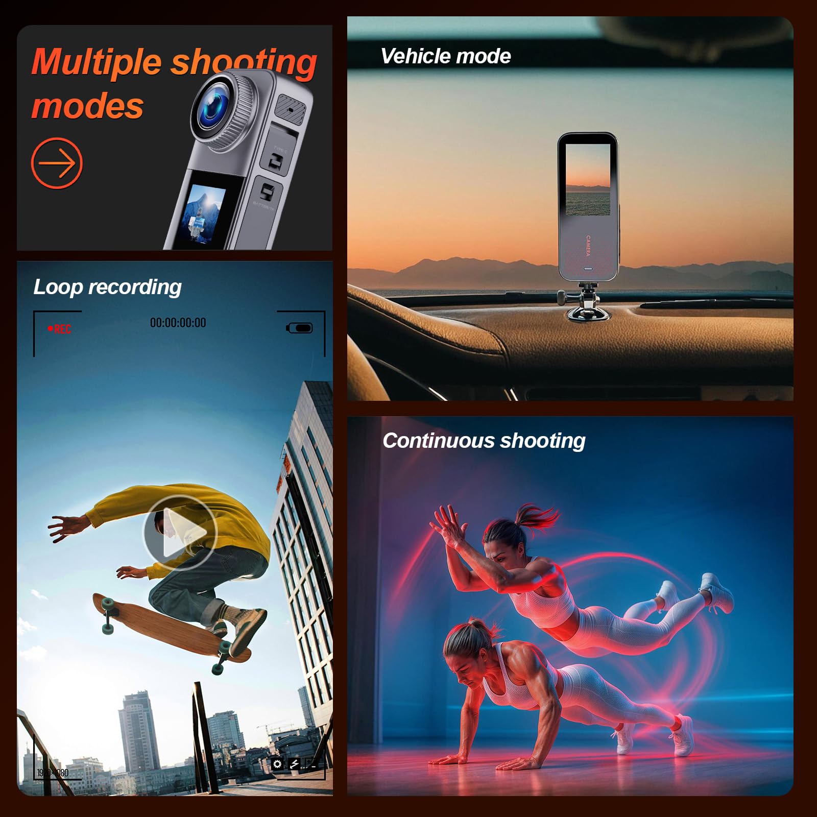 Caméra Sport HD 1080p avec Carte Mémoire 32GB, 2 Piles 1350mAh et Accessoires