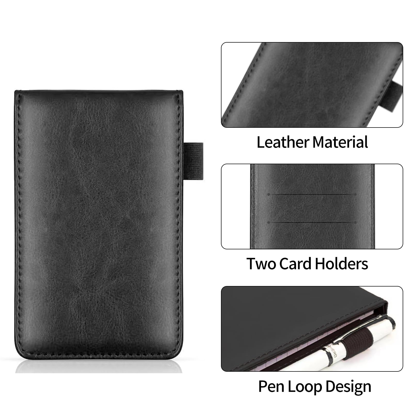 FUZVOL 8 PCS Pocket Notebook Set,Small A7 Notebook with Pen Loop,Leather Notebooks Holder with 7 Notepad(30 Lined Sheets) and 1 Metal Pen for Office School Taking Notes - Image 3