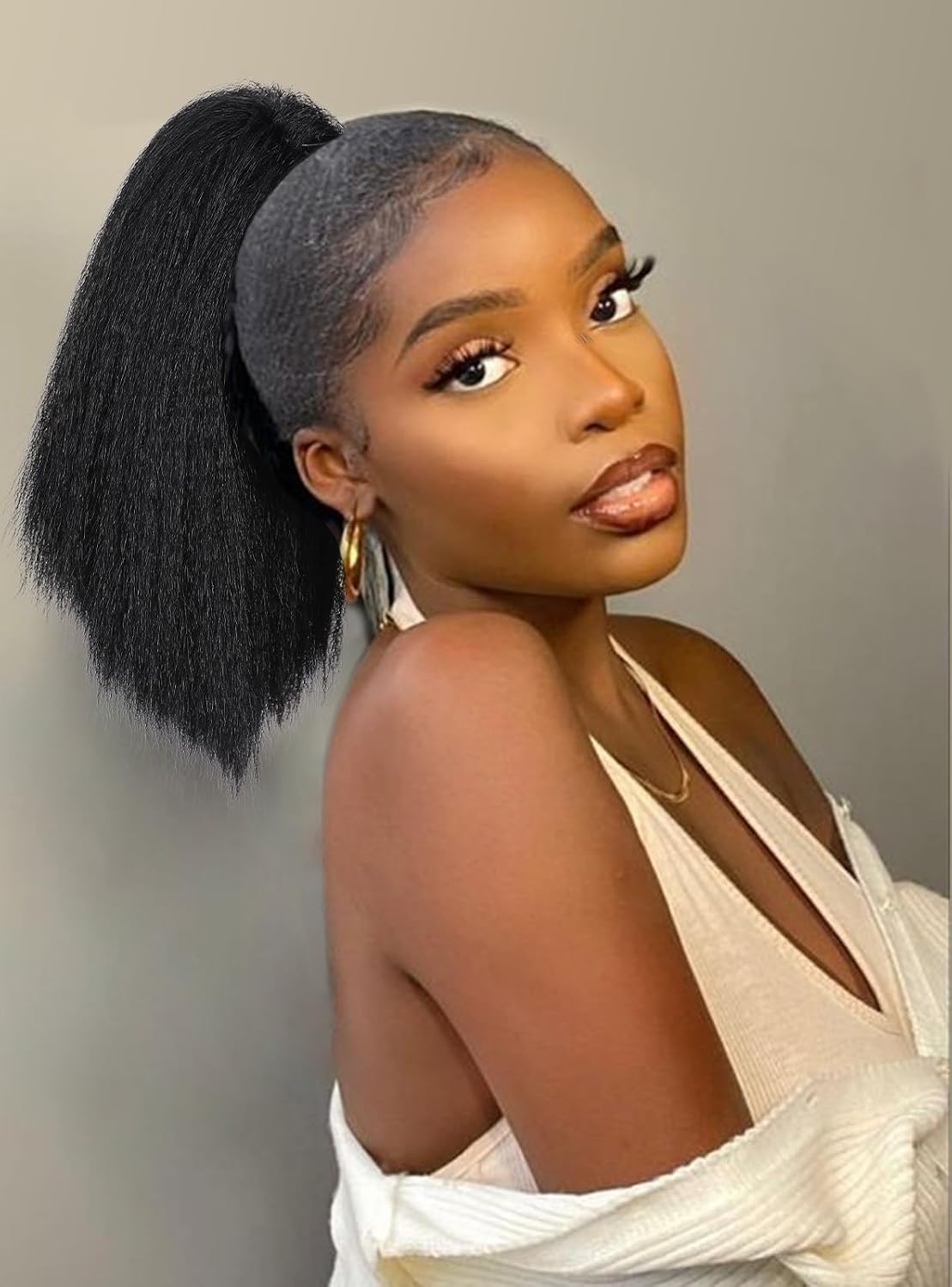 WIGNEE 12 Inches Kinky Ponytail Hair Extensions Claw Clip Yaki Black Ponytail Extension For Black Women Kinky Straight Clip In Ponytail Hair Extensions (12 Inches)