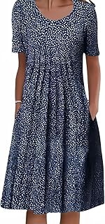 Mid Length Dress for Women Crewneck Floral Sun Dress 2025 Vintage Dresses Loose Fit Trendy Boho Dresses - Buy now