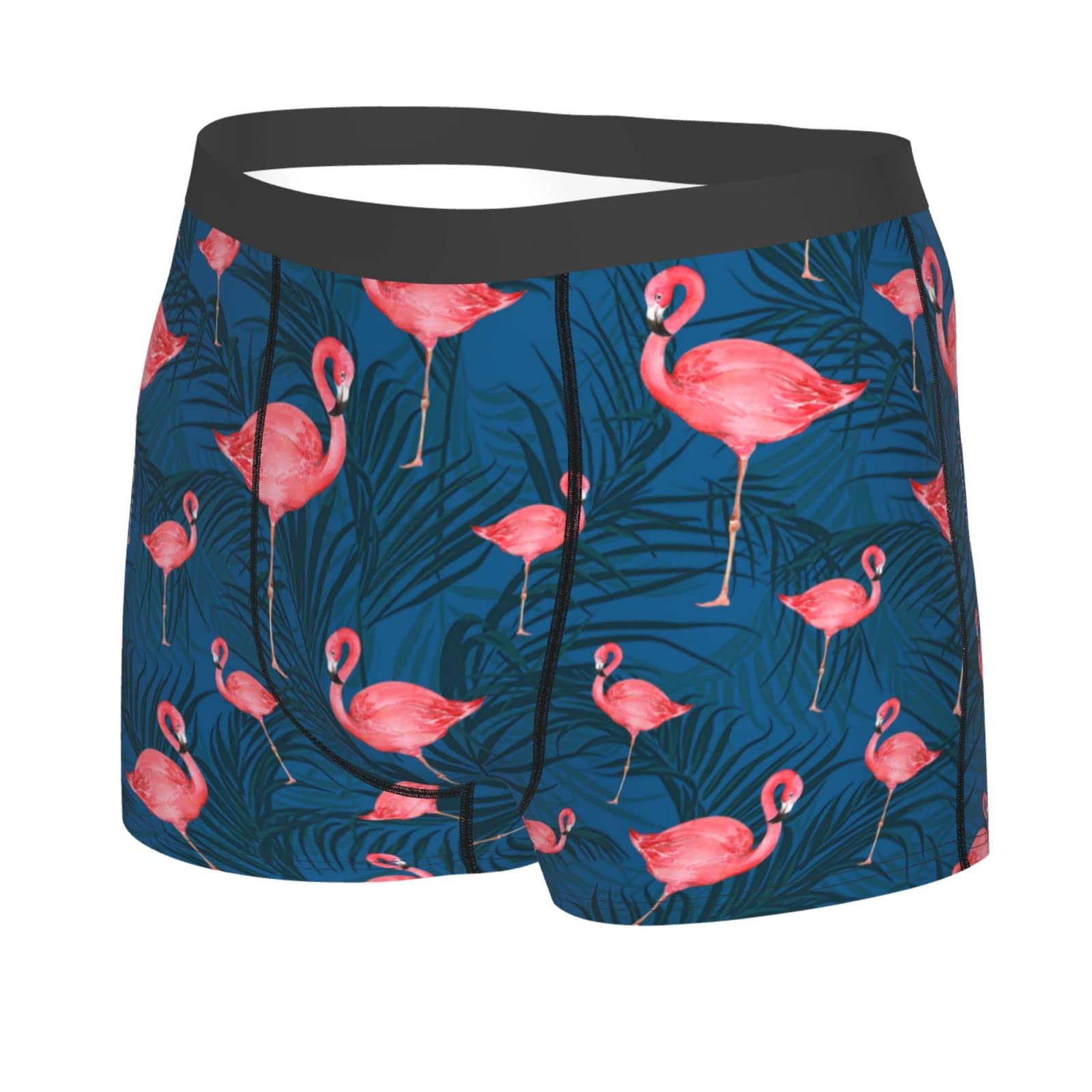Men's Retro Flamingo Breathable Underwear Trunks Boxer Briefs Soft Stretch Wide Waistband Underwear For Boys