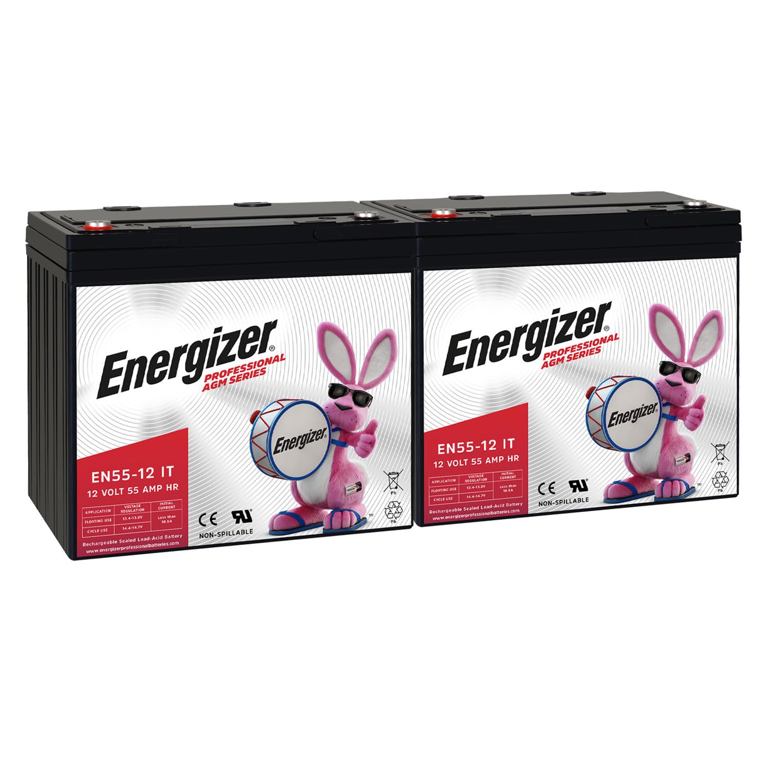 Energizer EN55-12IT - 2 PACK - 12 Volt 55 Amp Hr, Long Lasting Sealed Lead Acid AGM Rechargeable Battery Ideal For Use In Electric Scooters, Wheelchairs, Emergency Lighting, Backup Power, and more