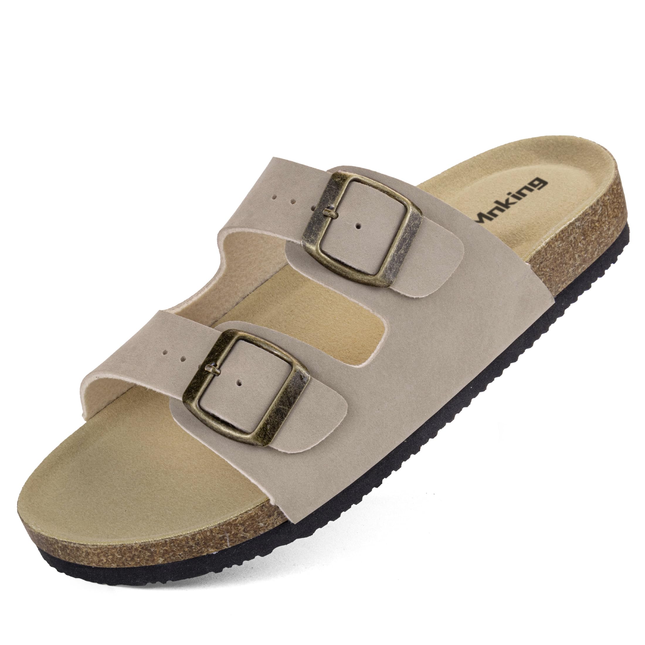 Mules Sandales Femme Homme Été Plates Boucle Bout Ouvert Rétro Nu-pieds Confortable Cuir Suédé Antidérapant Pantoufles en Liège