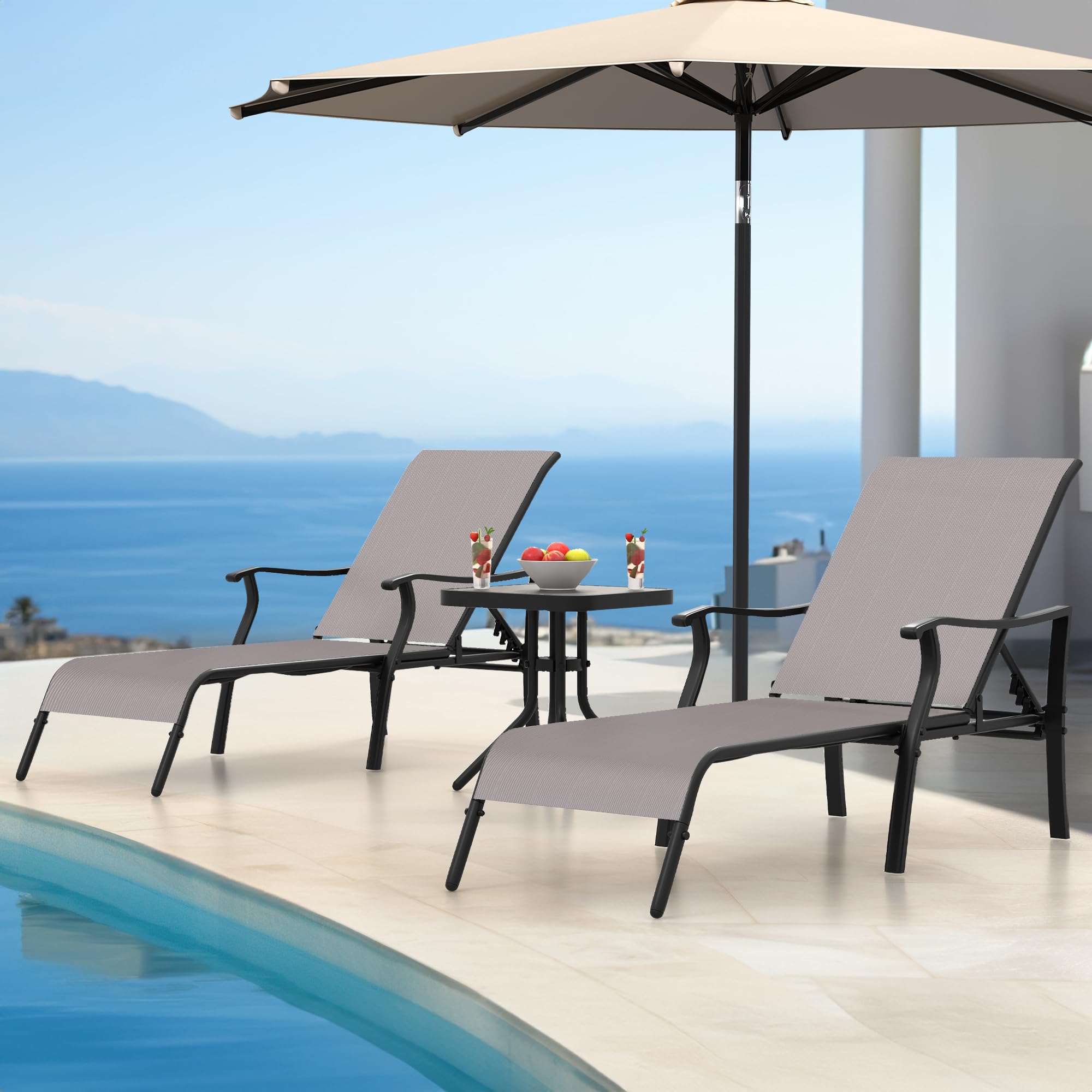 YITAHOME Outdoor Chaise Lounge Chair Set of 3, Patio Lounge Chair with